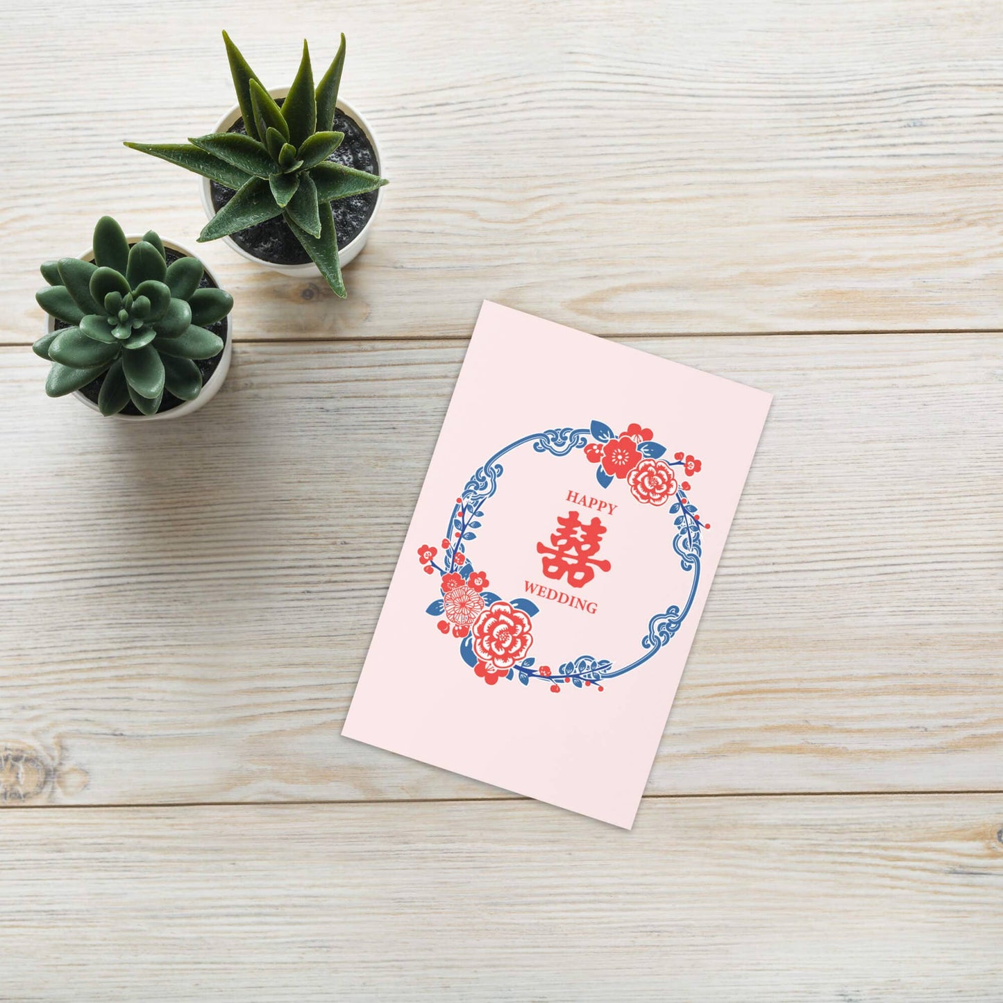 Pink Double Happiness Wedding Card