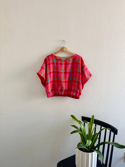 Pink Check Linen Top