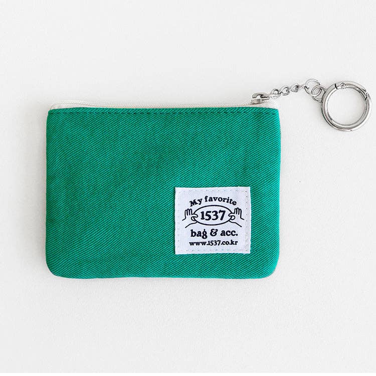 Embroidered Zip Pouch with Chain Ring