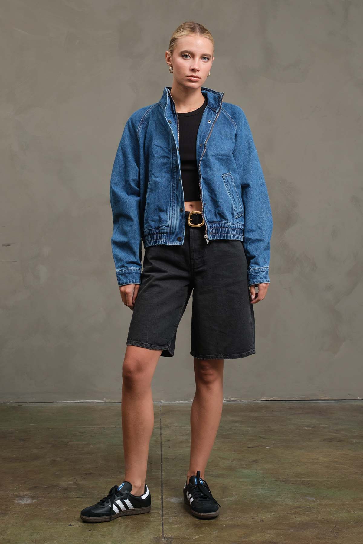 Washed Denim Bomber Jacket