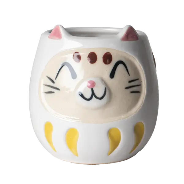 Japanese Daruma Cat Yunomi Style Tea Mug - White
