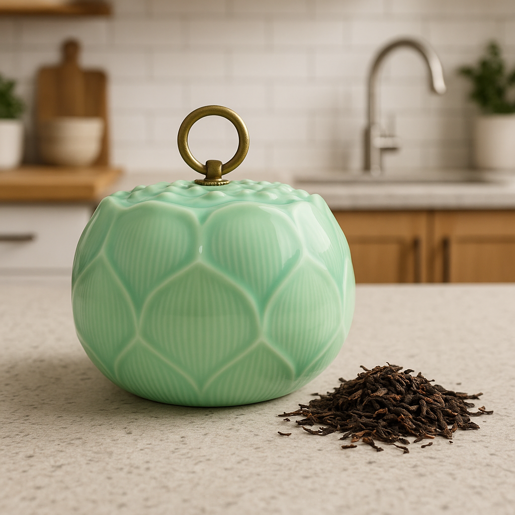 Lotus Celadon Tea Canister