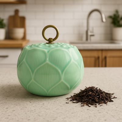 Lotus Celadon Tea Canister