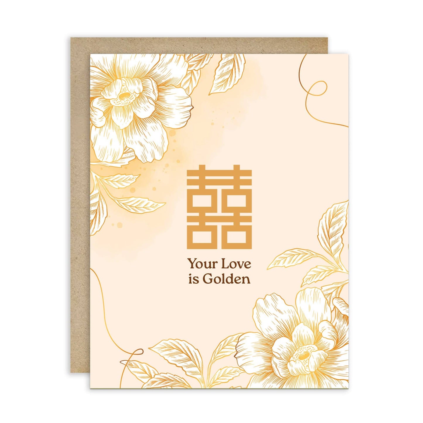 Golden Love Double Happiness Wedding Card