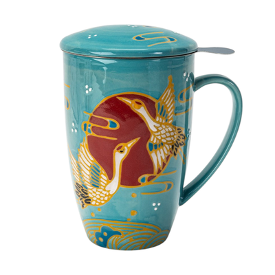 Japanese Crane Tea Mug with Lid and Infuser