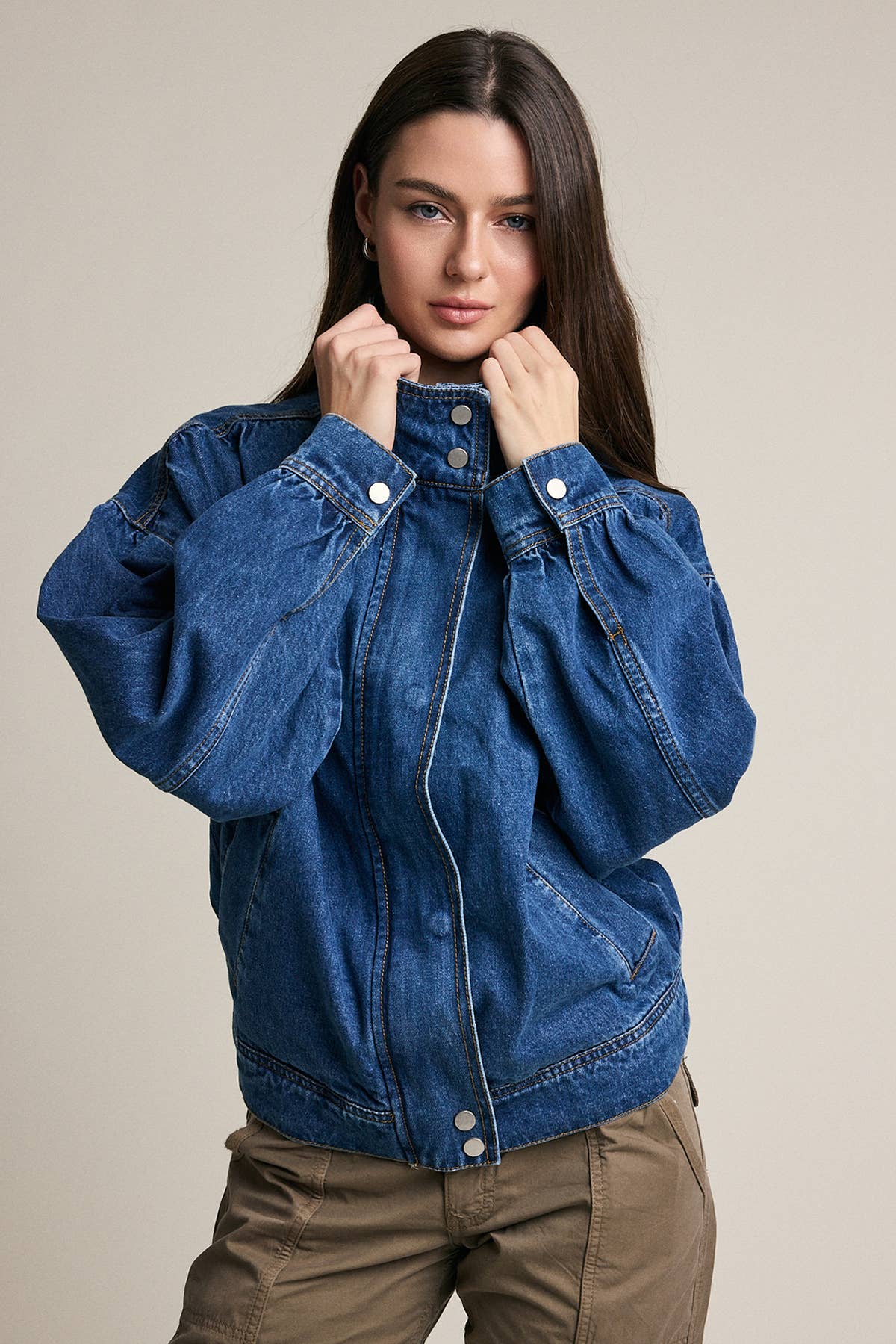 Gathered Back Denim Jacket