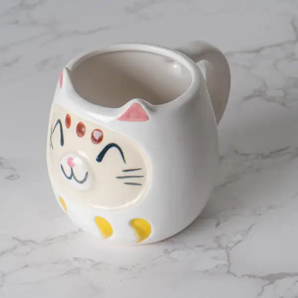 Japanese Daruma Cat Yunomi Style Tea Mug - White