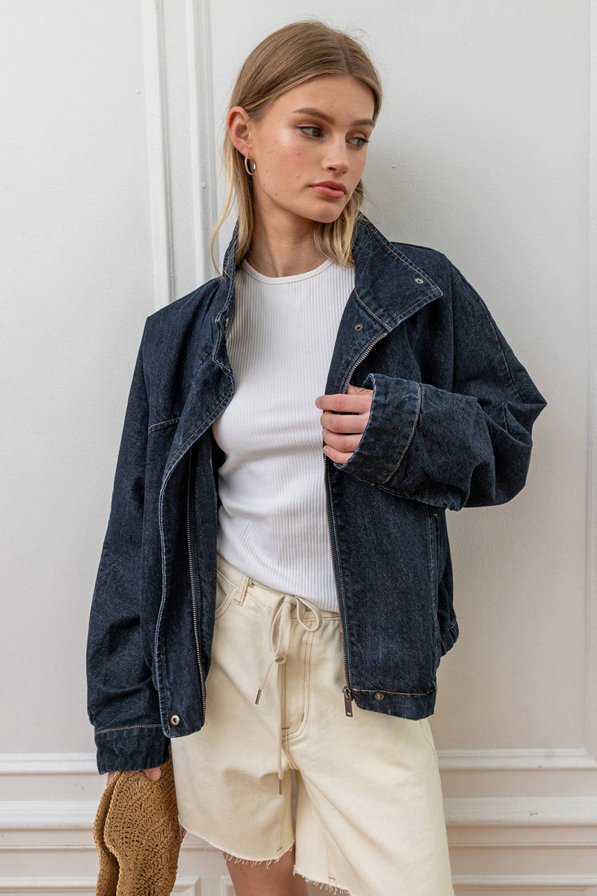 High Neck  Denim Jacket