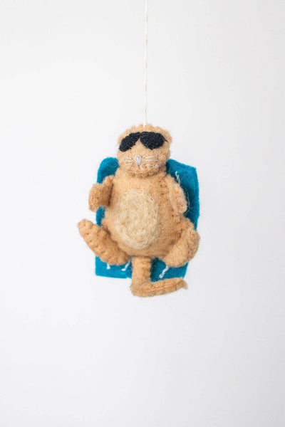 Handmade Cat at the Beach Felt Ornament