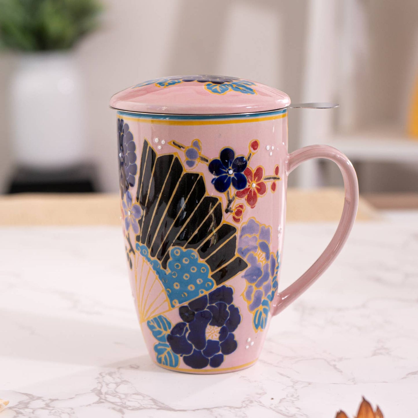 Festival Fan Design Tea Mug with Lid and Infuser