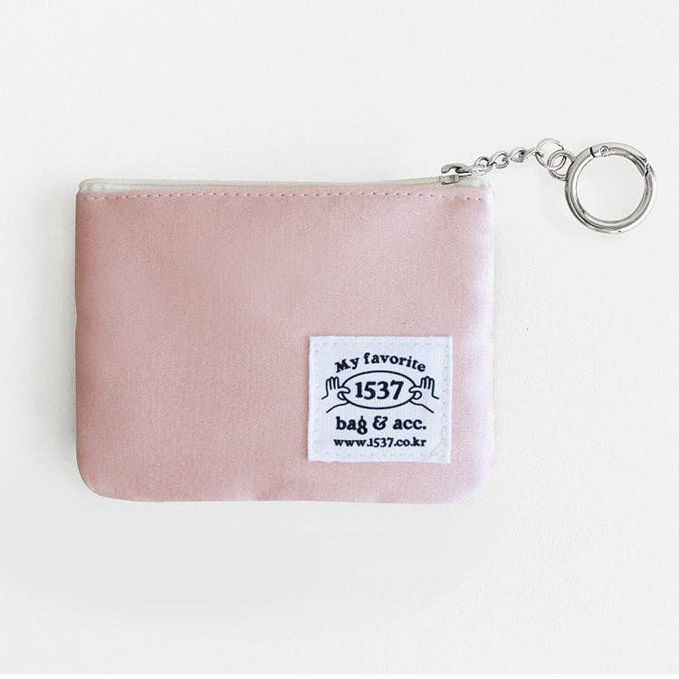 Embroidered Zip Pouch with Chain Ring
