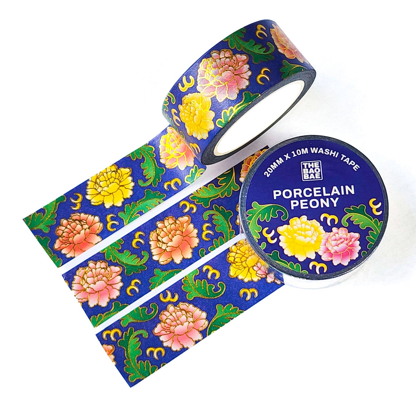 Porcelain Peony Gold Foil Washi Tape