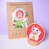Maneki-neko Lucky Cat Cross Stitch Kit