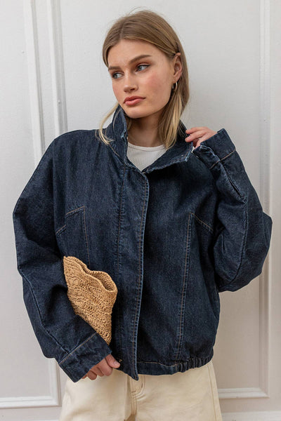 High Neck  Denim Jacket