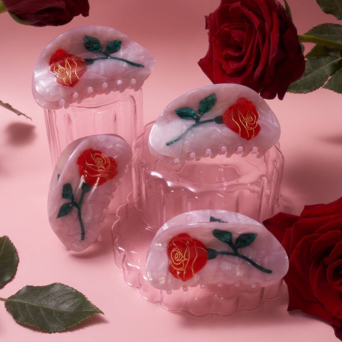 Belle Red Rose Hair Claw Clip