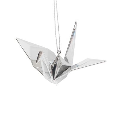 Silver Origami Crane Ornament