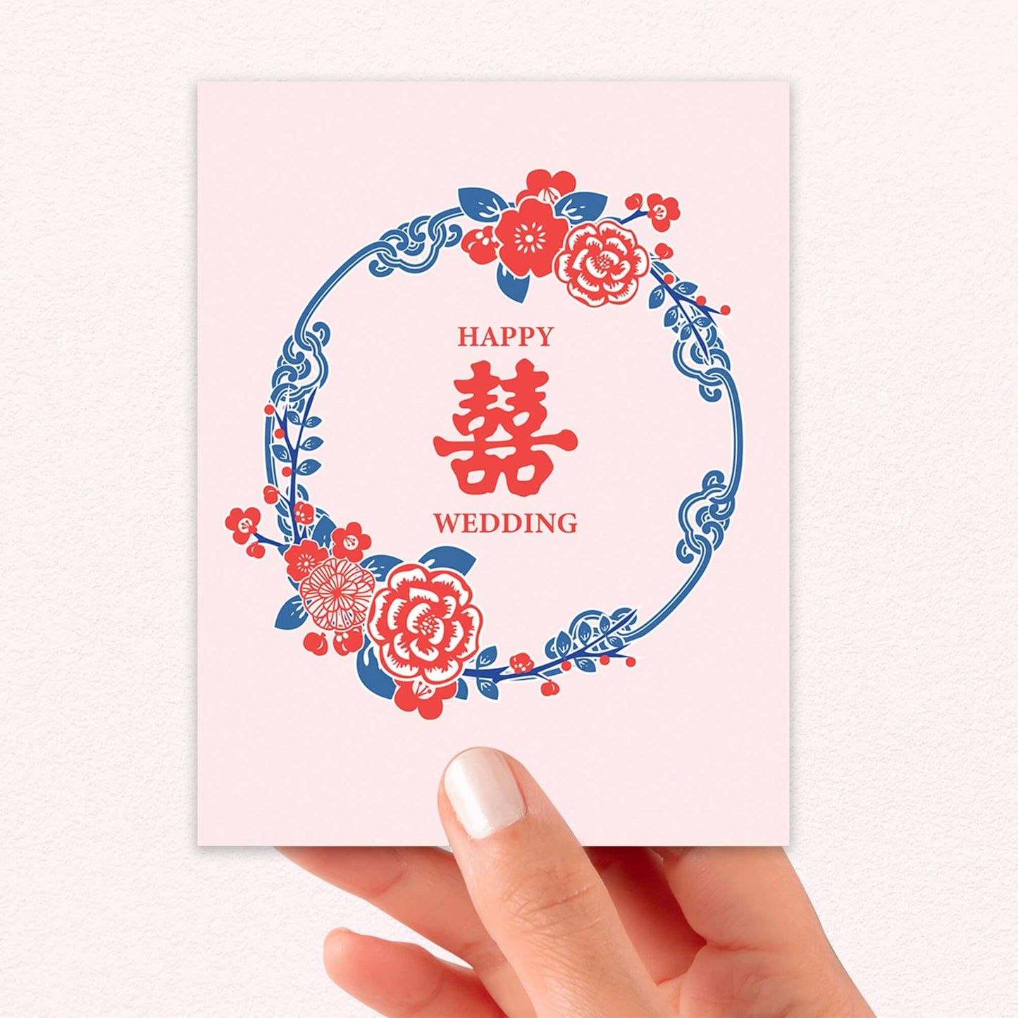 Pink Double Happiness Wedding Card