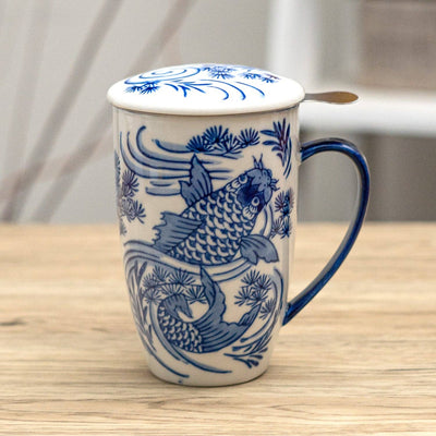 Koi Fish Tea Mug with Lid and Infuser