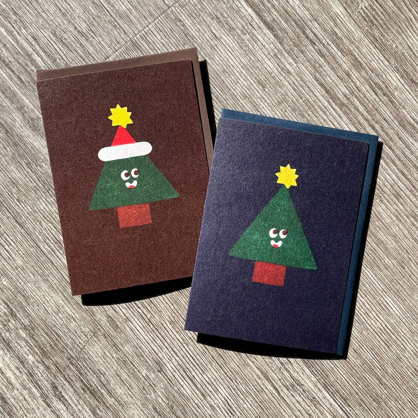 Christmas Tree Santa Hat Brown Card