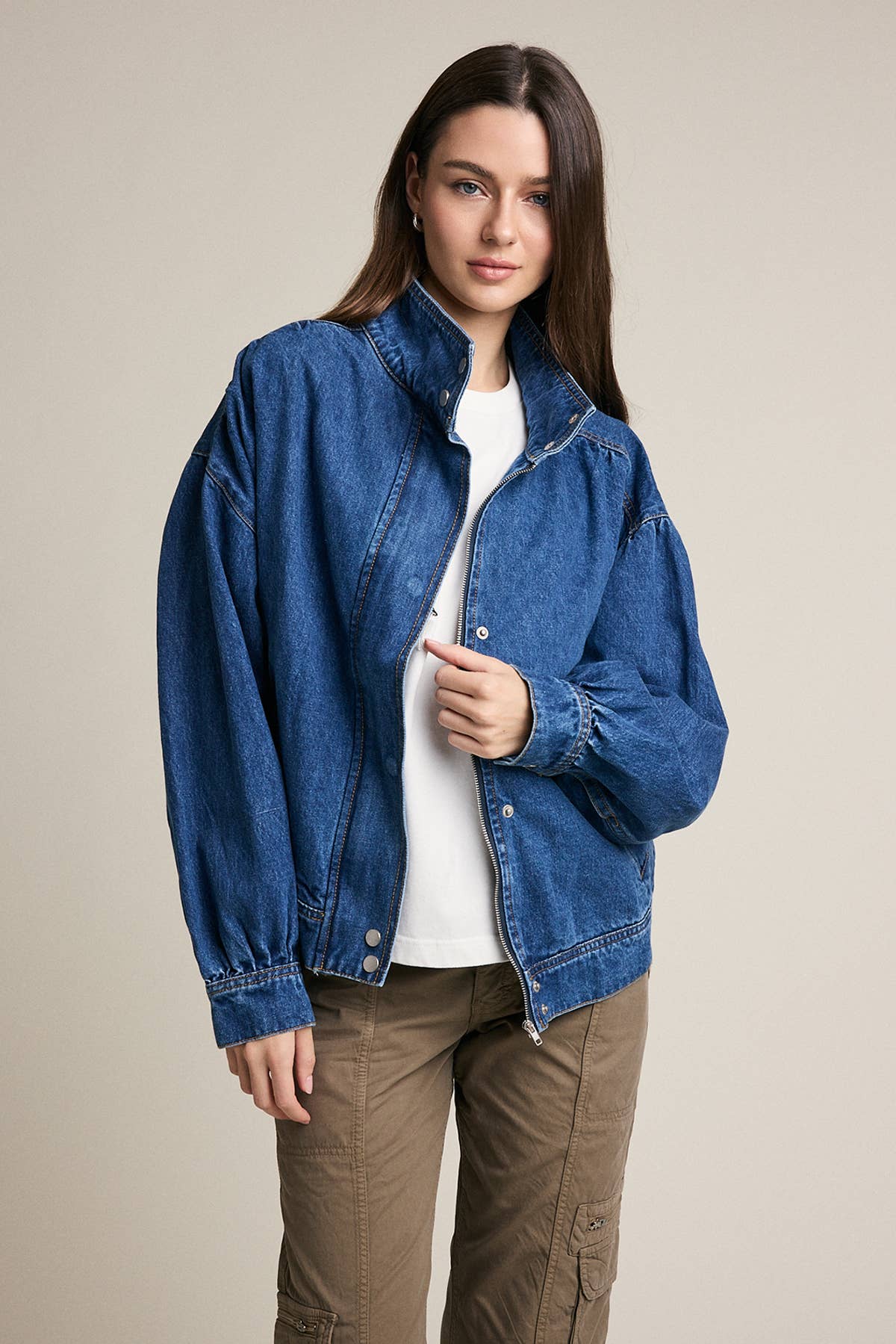 Gathered Back Denim Jacket