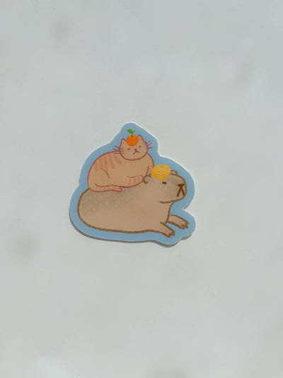 Capybara Cat Stack Matte Vinyl Sticker