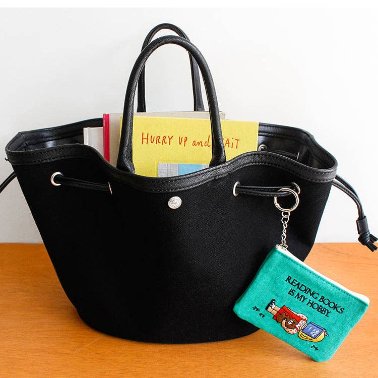 Embroidered Zip Pouch with Chain Ring