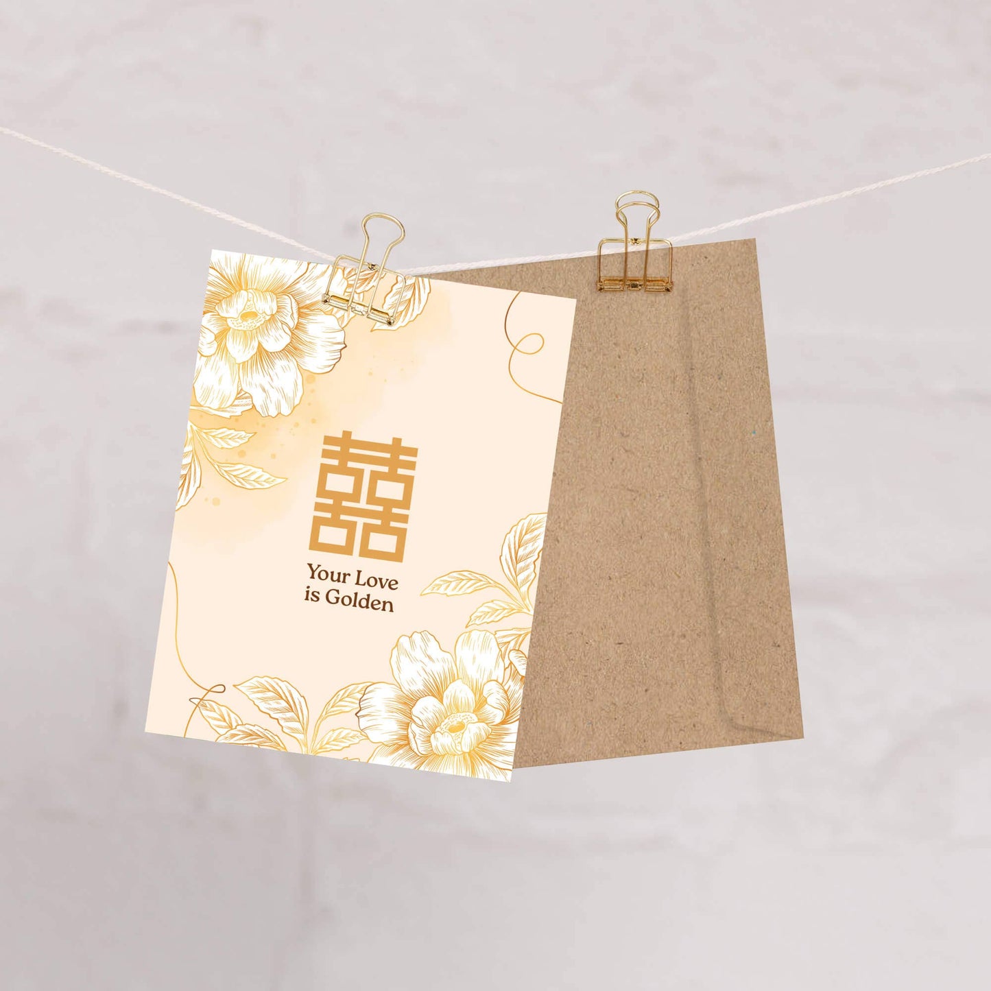Golden Love Double Happiness Wedding Card