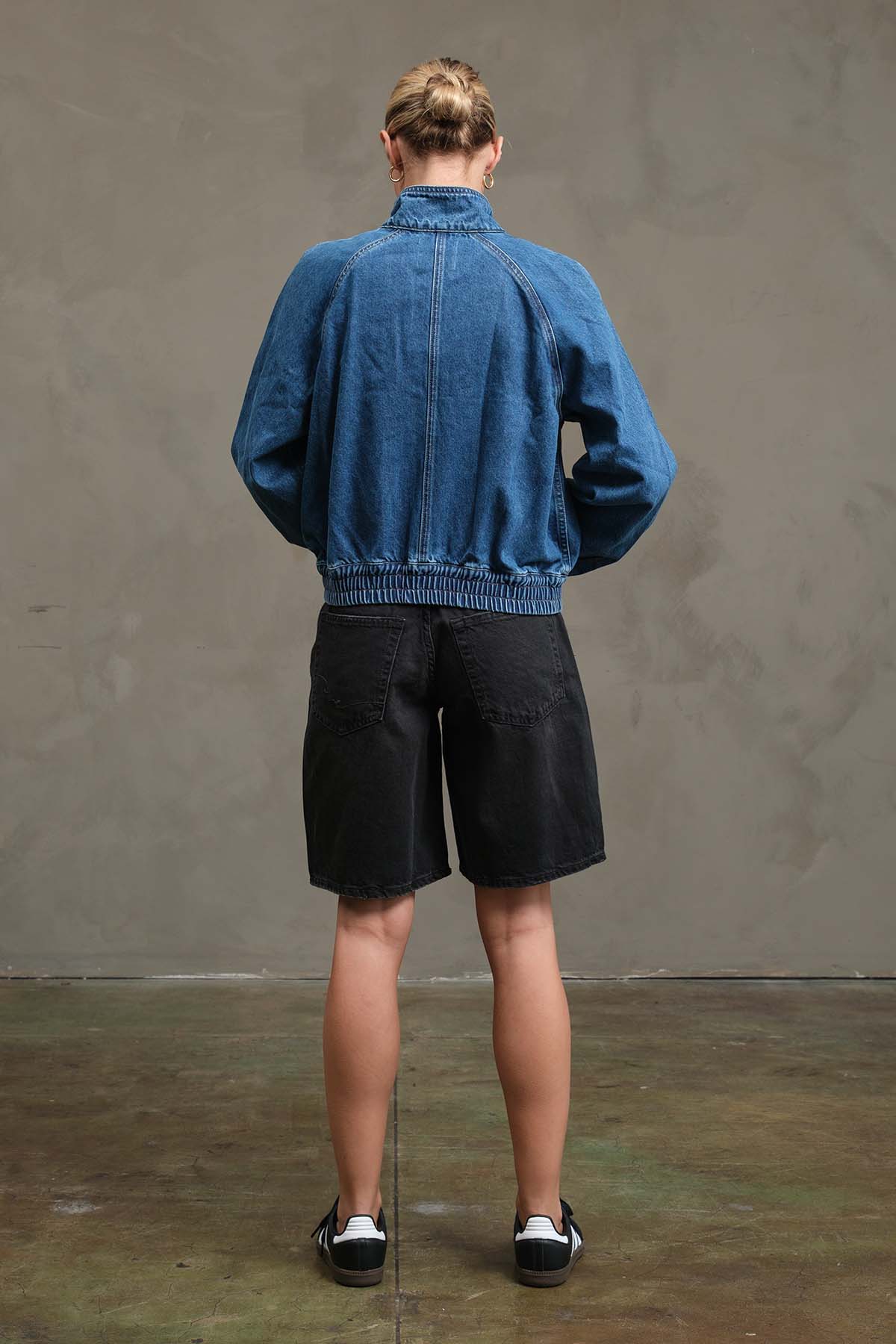 Washed Denim Bomber Jacket