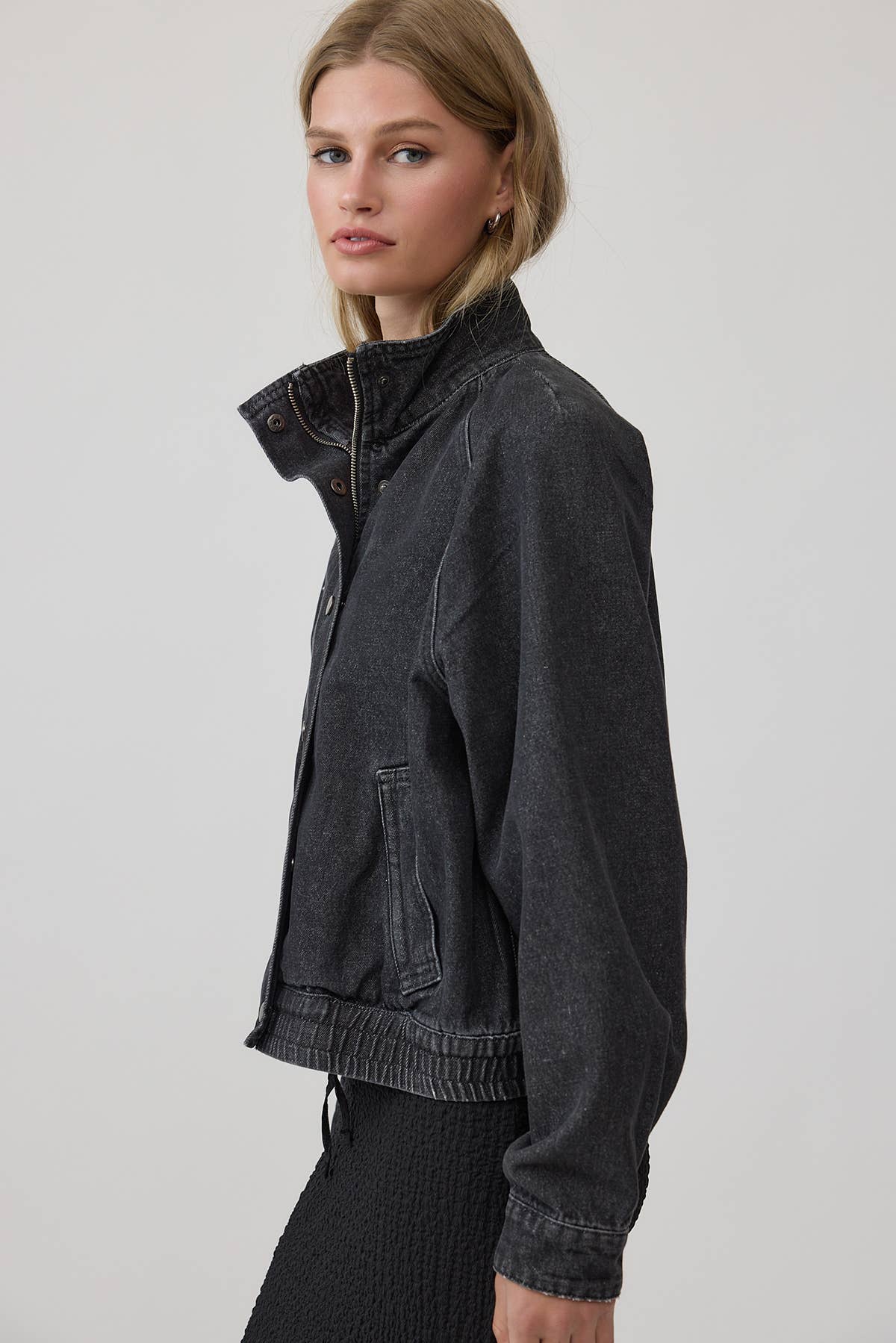 Washed Denim Bomber Jacket