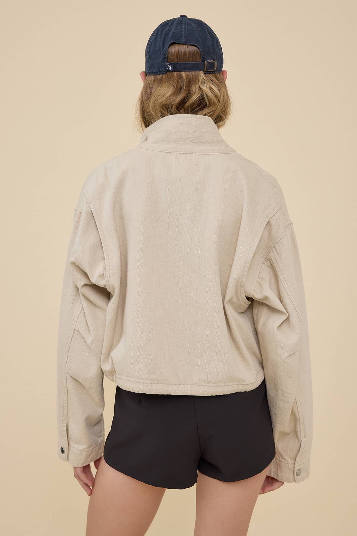 Stand Collar Drawstring Hem Jacket