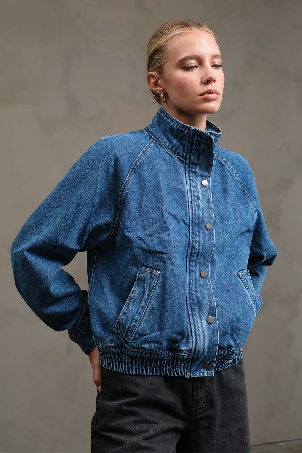 Washed Denim Bomber Jacket