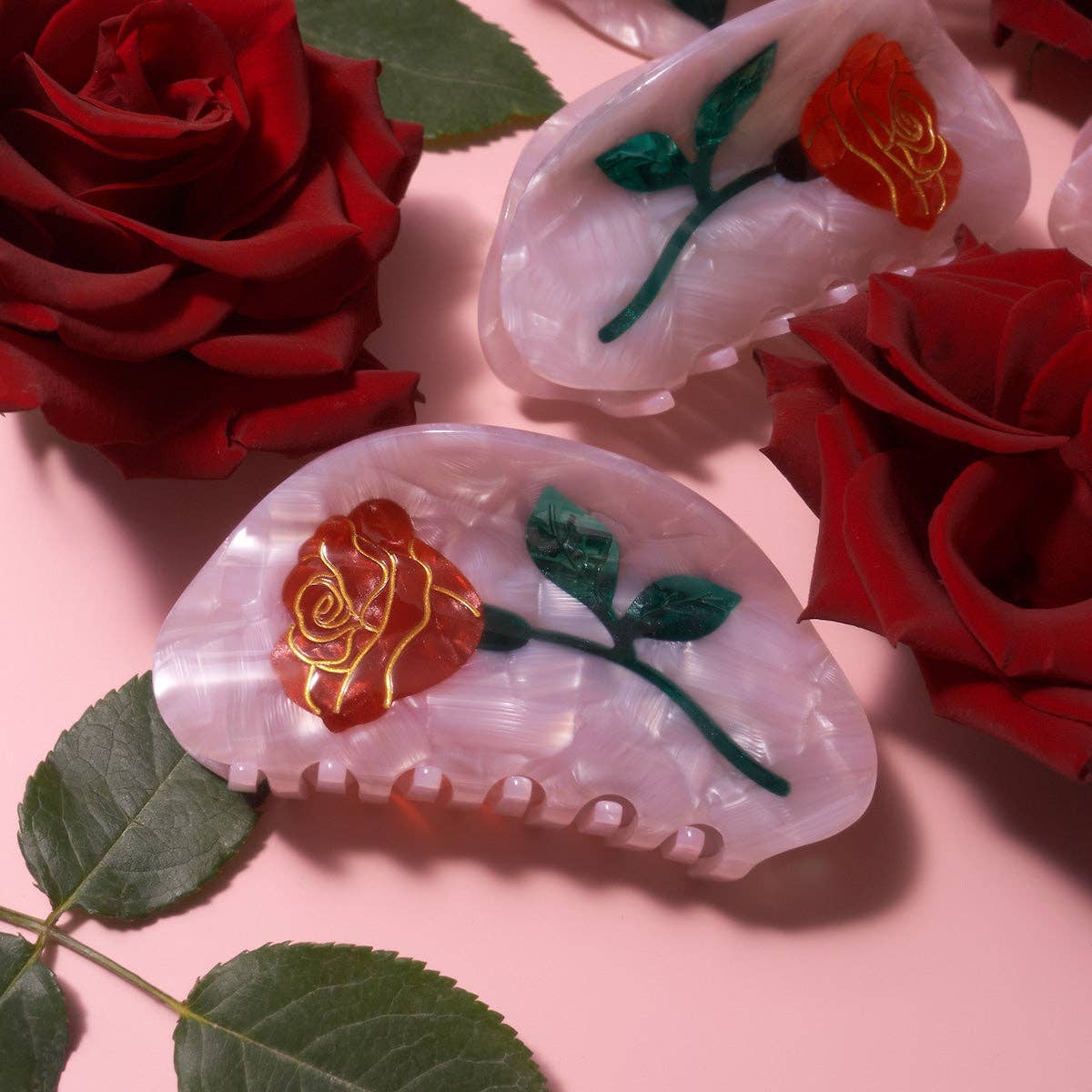 Belle Red Rose Hair Claw Clip