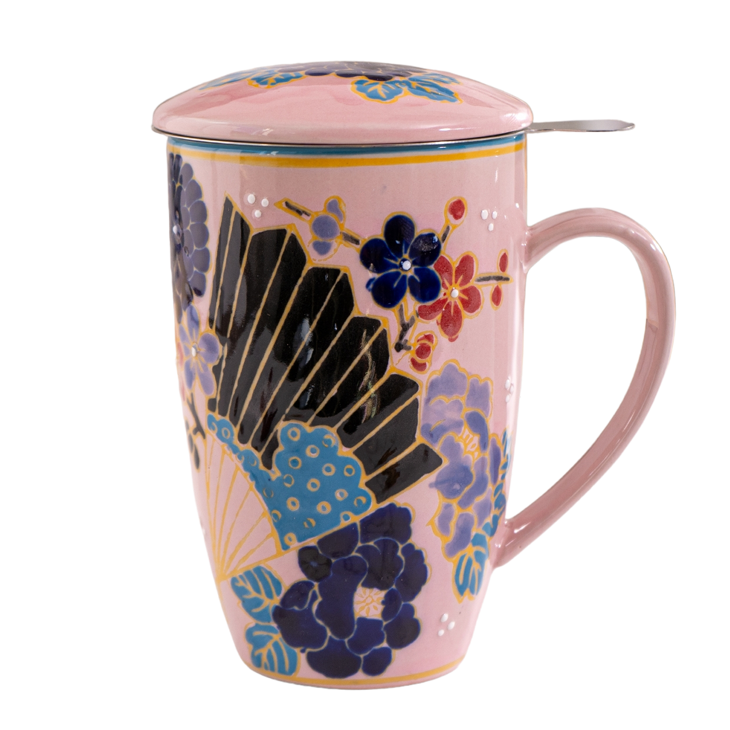 Festival Fan Design Tea Mug with Lid and Infuser