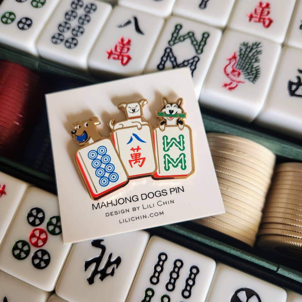 3 LUCKY DOGS MAHJONG PIN