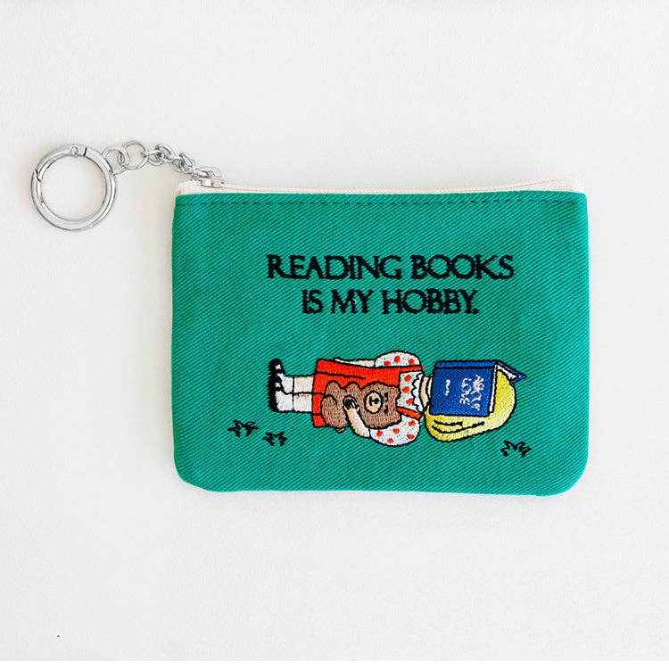 Embroidered Zip Pouch with Chain Ring
