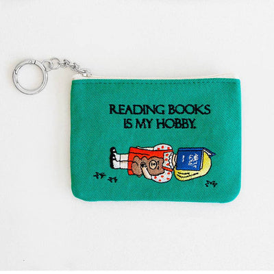 Embroidered Zip Pouch with Chain Ring