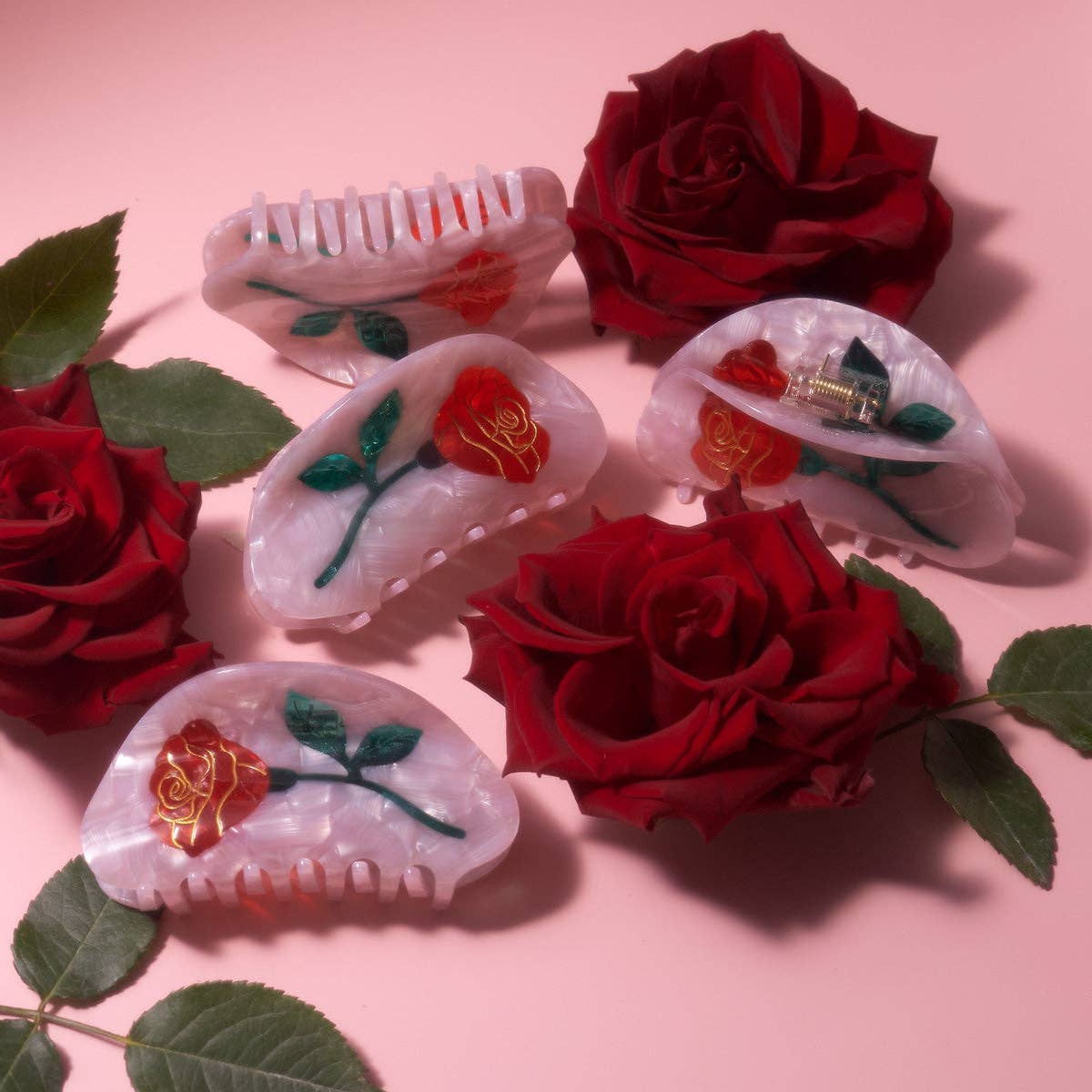 Belle Red Rose Hair Claw Clip