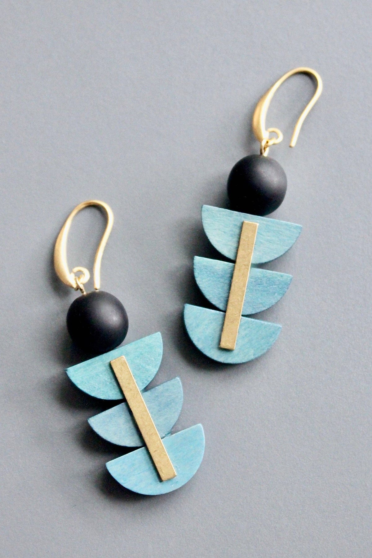 Geometric Artdeco painted wood earrings