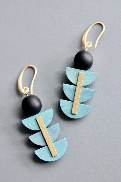 Geometric Artdeco painted wood earrings