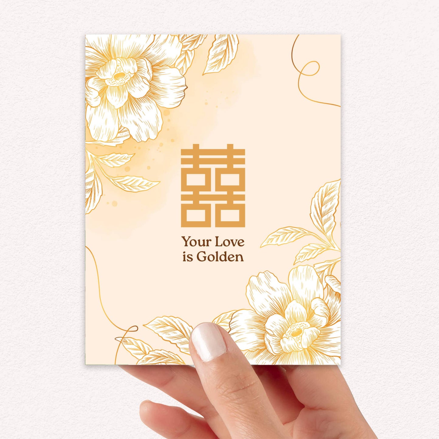 Golden Love Double Happiness Wedding Card
