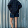 Navy Plaid Button Front Pocket Jacket