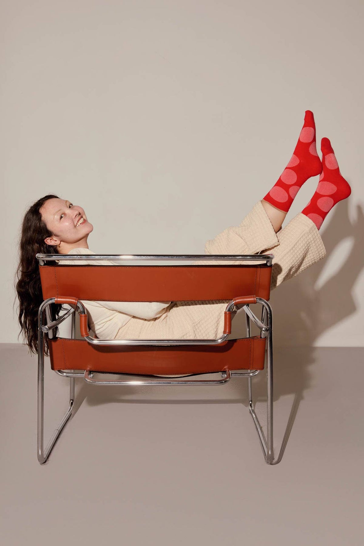 Sutro Bold Dot Crew Socks — Poppy