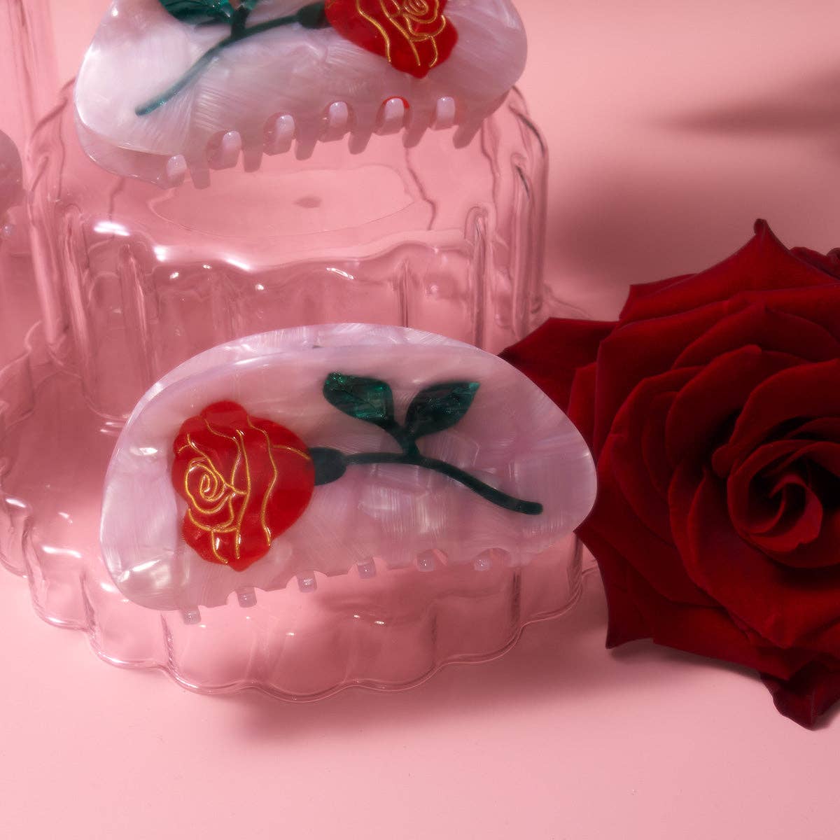 Belle Red Rose Hair Claw Clip