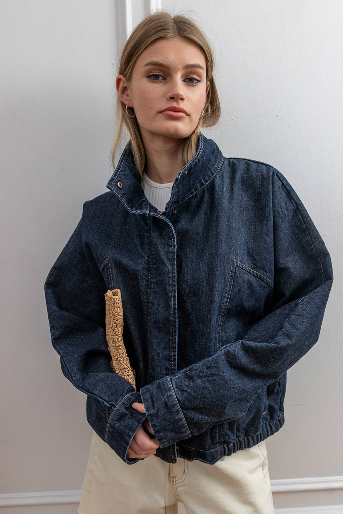 High Neck  Denim Jacket