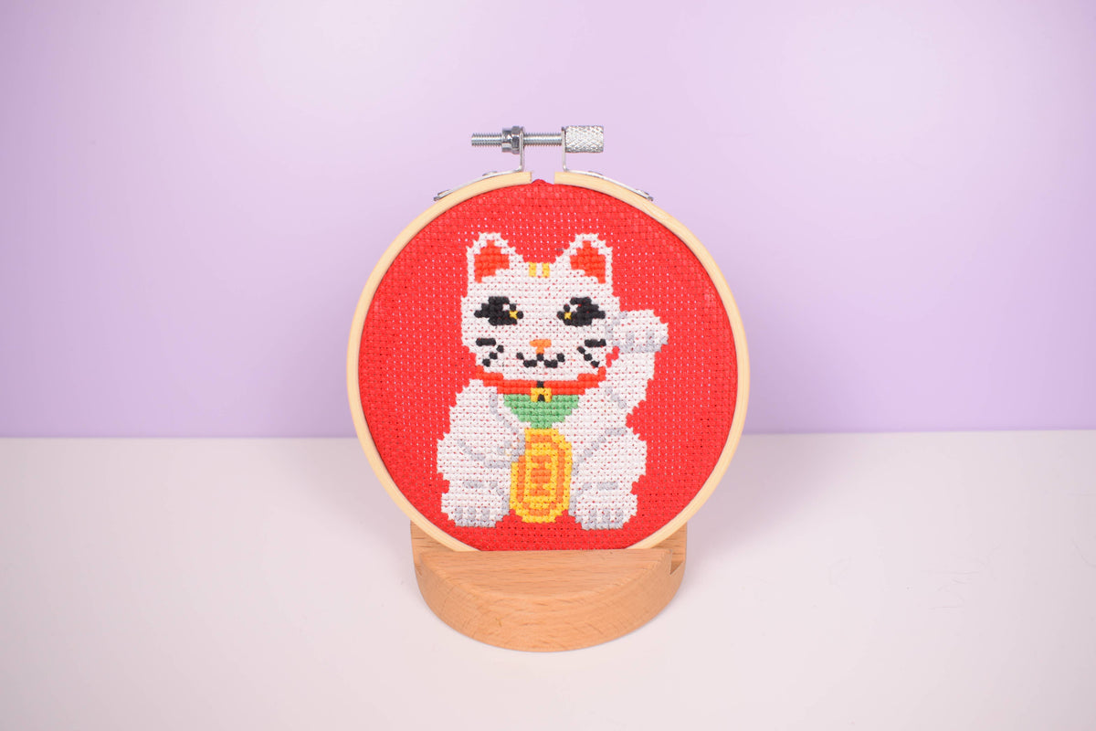 Maneki-neko Lucky Cat Cross Stitch Kit