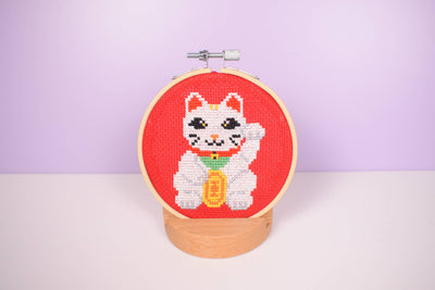 Maneki-neko Lucky Cat Cross Stitch Kit
