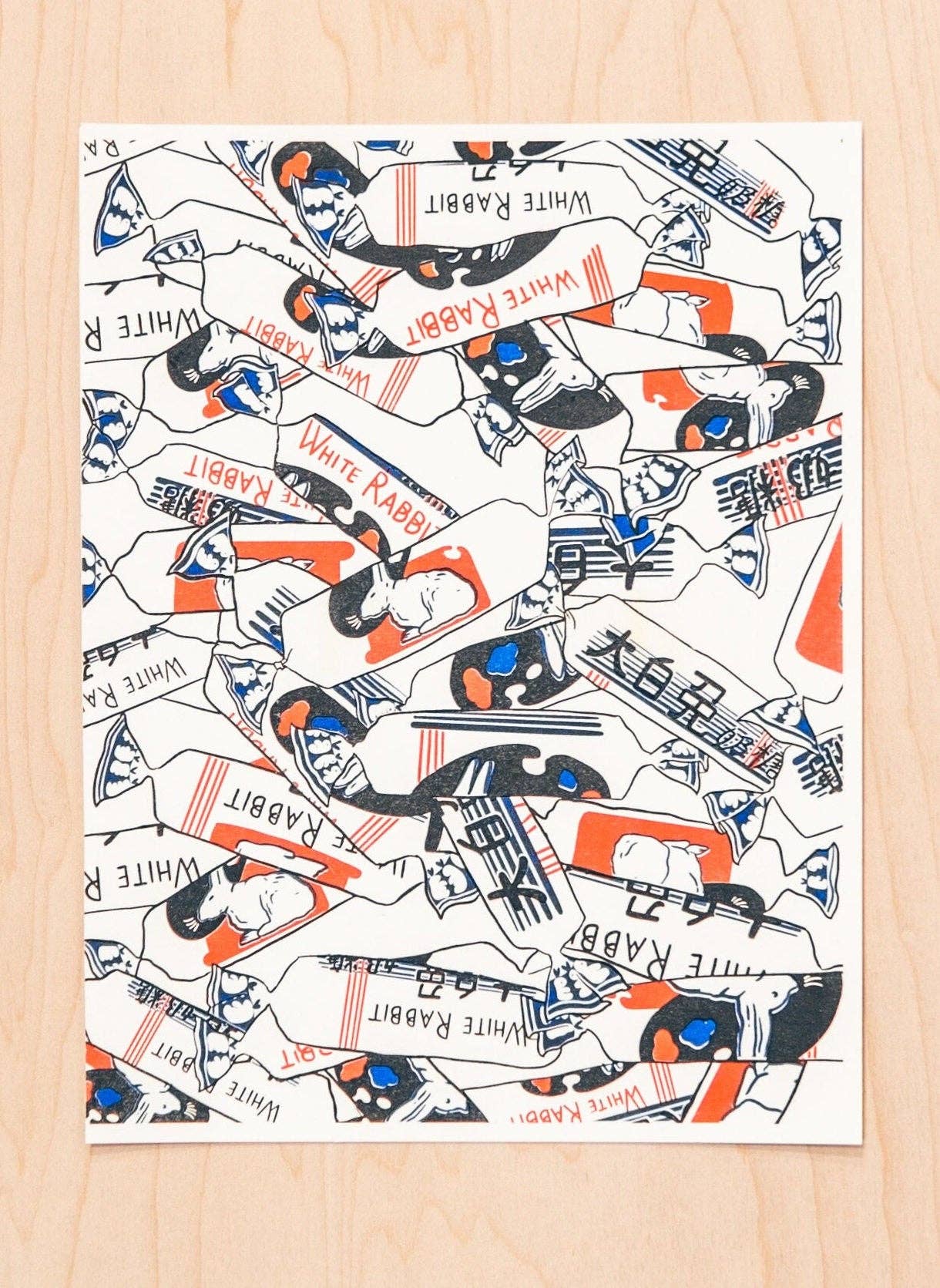 White Rabbit Candy Risograph Print