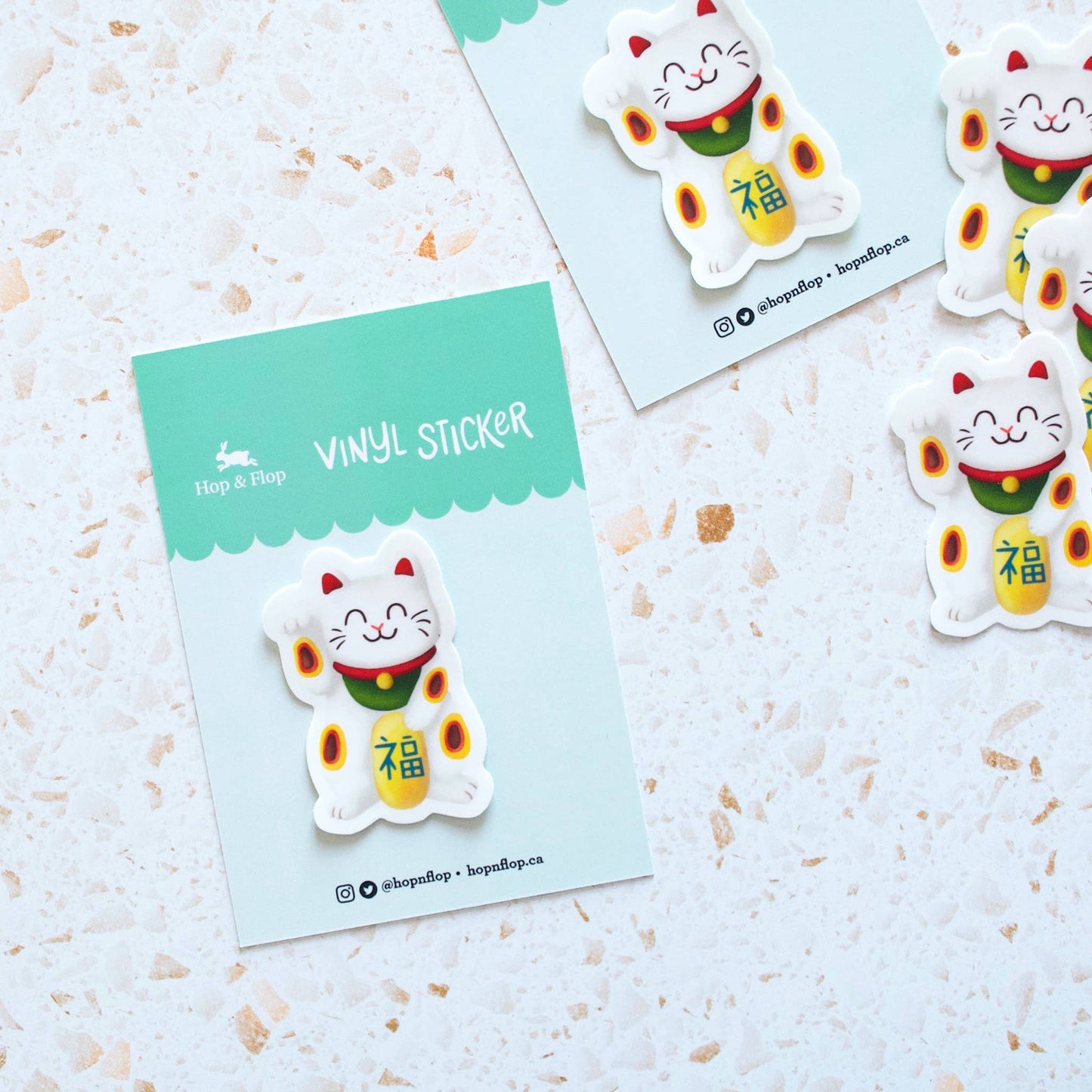 White Lucky Cat Vinyl Sticker