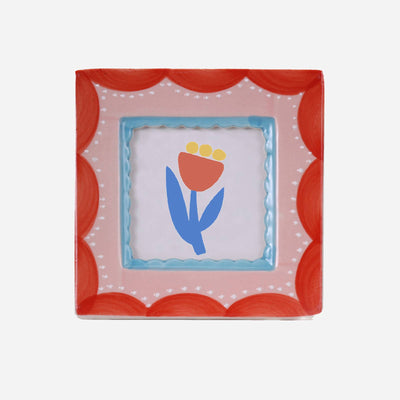 Ceramic Photo Frame, Red Scallop