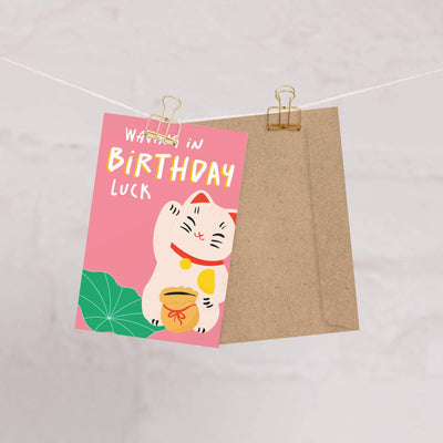 Waving in Luck Funny Birthday Card